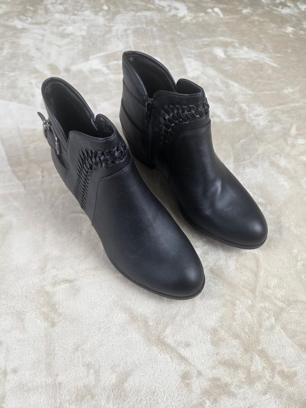 Cloudwalkers by Avenue wide-width ankle booties in smooth black faux leather
